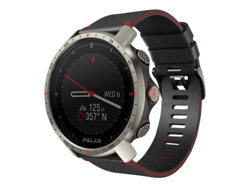 Polar Grit X Pro - Titan - Sportsur Med Bånd - Perforeret Læder - Grå - Båndstørrelse: M/L - Display 1.2" - Bluetooth - 41 G