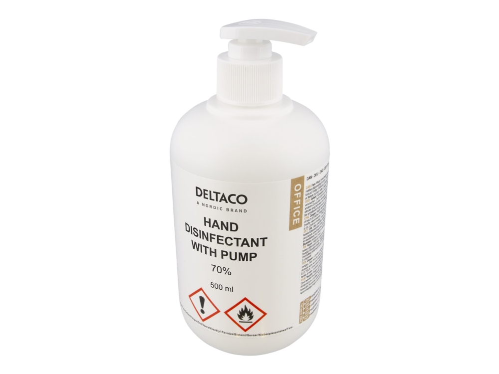 DELTACO Office - Hånddesinfektionsmiddel - pumpeflaske - 500 ml - fugtighedscreme - antibakteriel - hvid