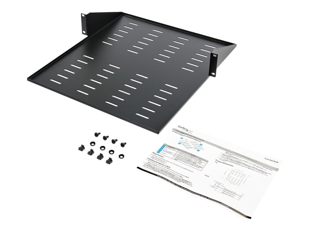 Startech.Com 2U Vented 19" 2-Post Network Rack Cabinet Shelf, 20In Deep Center Mount Cantilever Tray Rackmount Shelf For Av/Data Equipment Enclosure
