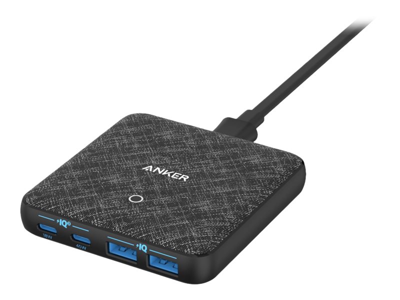 Anker Powerport Atom Iii Slim - Strømforsyningsadapter - Ac 100-240 V - 65 Watt - Output-Stikforbindelser: 4 - Europa - Sort
