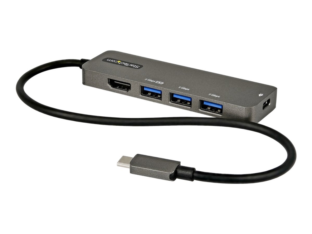 StarTech.com USB Multiport Adapter, USB-C to HDMI 2.0b 4K 60Hz (HDR10), 100W Power Delivery Pass-Through, 4-Port 5Gbps USB 3.0 Hub, USB Type-C Dock, with 12" (30cm) Attached Cable - Thunderbolt