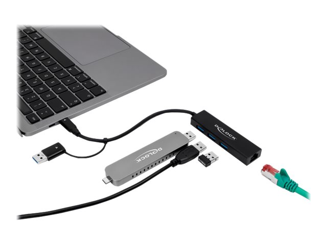 Delock 3 Port Usb 3.2 Gen 1 Hub + Gigabit Lan Mit Usb Type-C Oder Usb Typ-A Anschluss, Usb 3.2 Gen 1 (3.1 Gen 1) Type-A + Type-C, 10,100,1000 Mbit/S,