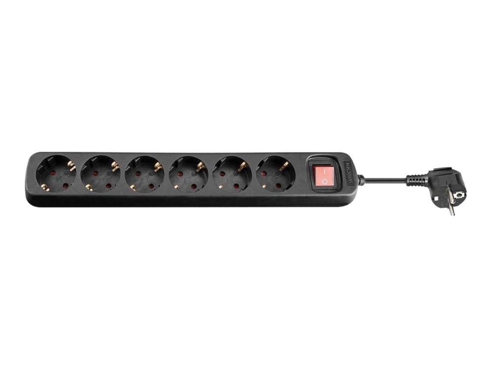 Microconnect 6-Way Schuko Socket 5M Black, Typ F, Schwarz, Acrylnitril-Butadien-Styrol (Abs), Polyvinylchlorid (Pvc), Ip20, 250 V, 16 A
