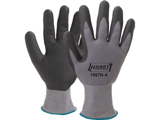 HAZET 1987N-4, Værkstedshandsker, Grå, Værksted, Unisex, 1 stk, Bomuld, Polyester