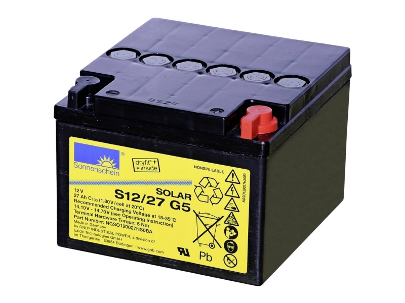 Gnb Sonnenschein Dryfit S12/27 G5 Ngso120027hs0ba Solcellebatteri 12 V 27 Ah Bly-Gel (B X H X T) 176 X 126 X 167 Mm M5 Skruetilslutning