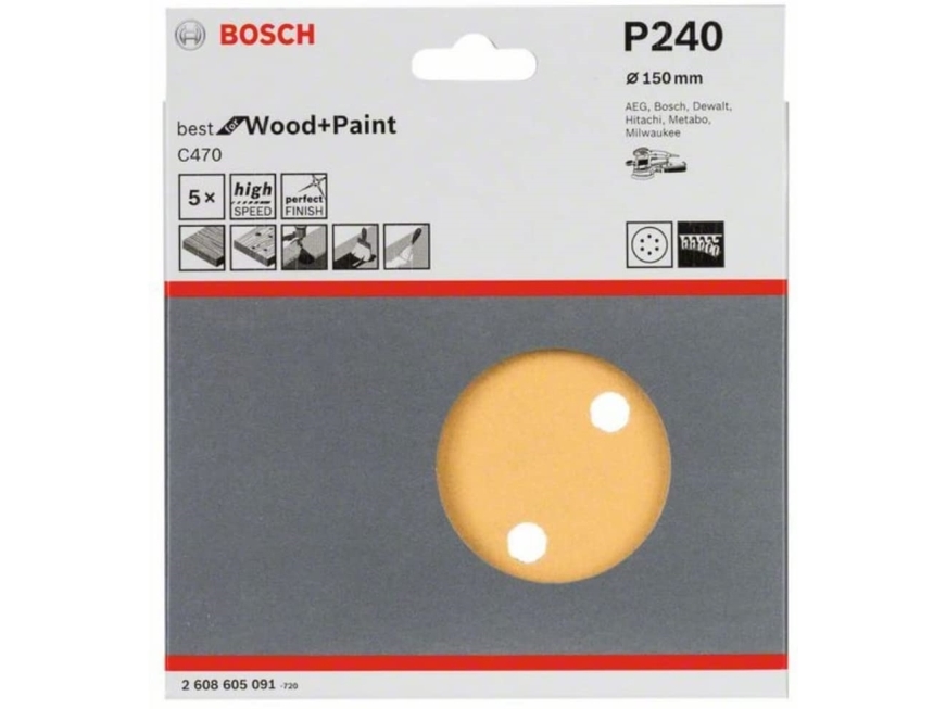 Bosch Bosch C470 Best for Wood and Paint, 150mm, K240, sanding sheet (sanding sheet for eccentric sanders, 5 pieces) | Verktyg & Verkstad - Handverktyg - Sandpapper | GameStuff