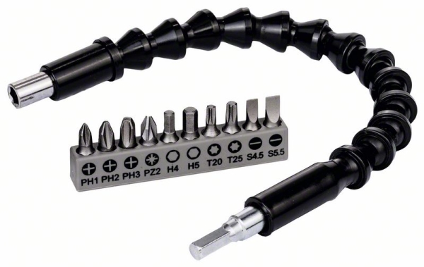 Bosch Accessories 2608522377 Bit-Set 11Teilig Schlitz, Kreuzschlitz Pozidriv, Kreuzschlitz Phillips, Innen-Sechsrund (Tx), Innen-Sechskant