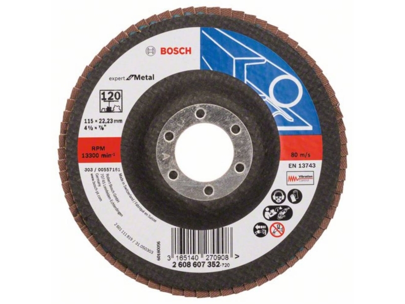 Bosch Accessories 2608607352 Bosch Power Tools Lamelslibeskive Diameter 115 mm Kornstørrelse 120 Stål, Rustfrit stål 1 stk