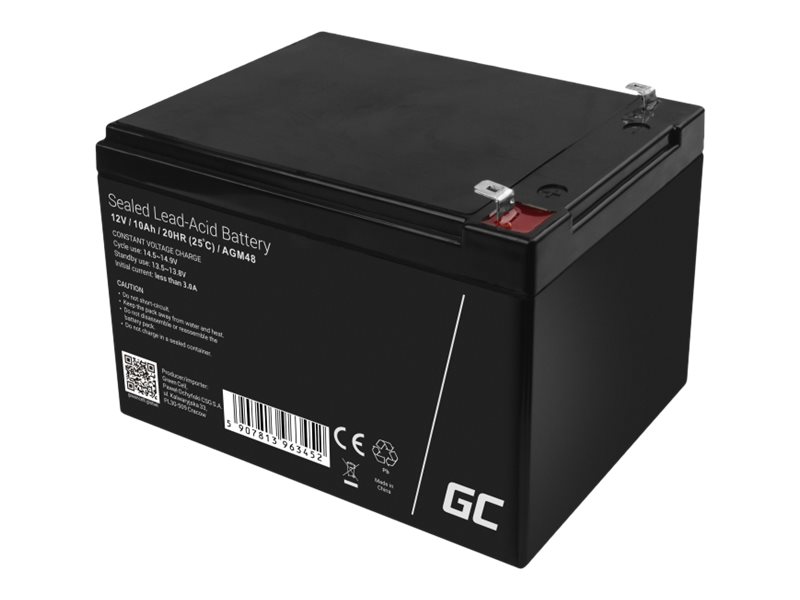 Green Cell Agm48, 12 V, 10 Ah, 1 Stück(E), Schwarz, Plombierte Bleisäure (Vrla), 2,6 Kg