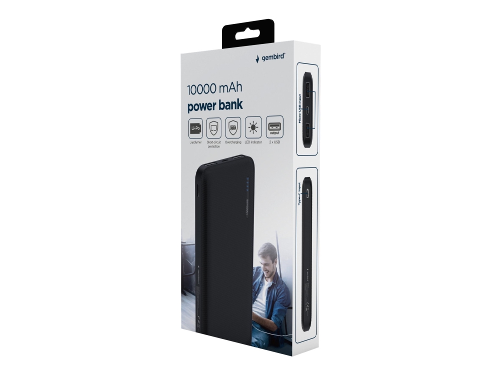 PB10-01 power bank - Li-pol - 2 x USB Nødlader - 10000 mAh