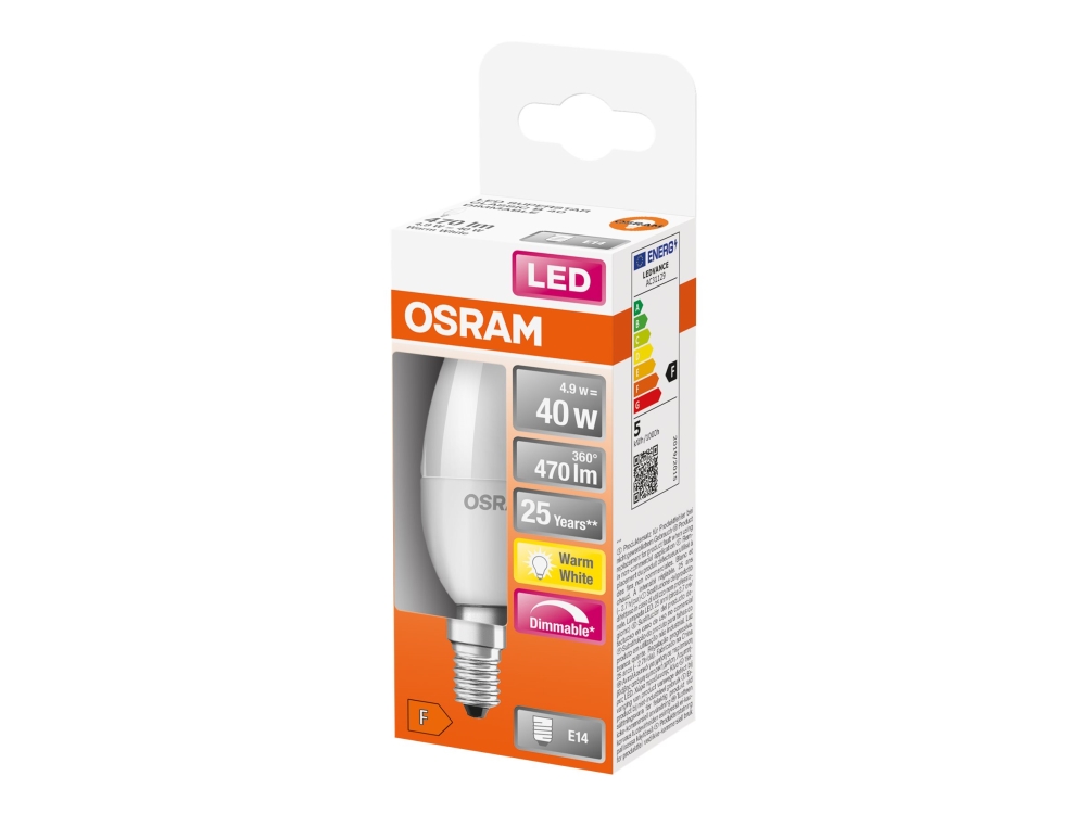 OSRAM LED SUPERSTAR - LED-lyspære - form: B35 - matteret finish - E14 - 4.9 W (tilsvarende 40 W) - klasse F - varmt hvidt lys - 2700 K