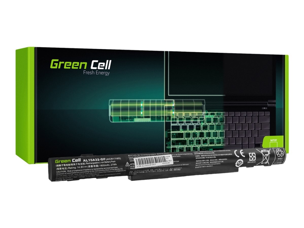 Green Cell - Batteri til bærbar computer (svarende til: Acer AL15A32) - Litiumion - 4-cellet - 1800 mAh - sort - for Acer Aspire E 15  TravelMate P277