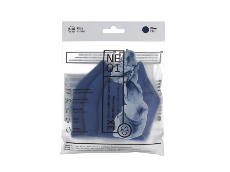 Neqi 3-Layer Kids Face Mask 6-10 Years (Blue) 3 Pcs