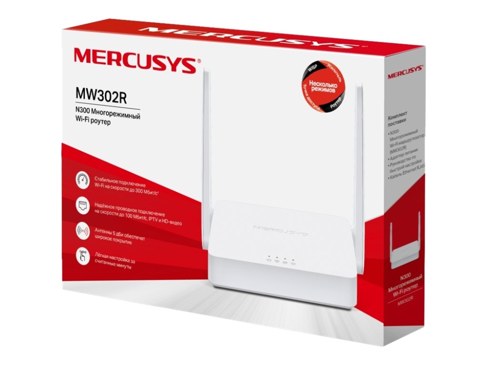 Mercusys Mw302r, Wi-Fi 4 (802.11N), Einzelband (2,4Ghz), Eingebauter Ethernet-Anschluss, Weiß, Tabletop-Router