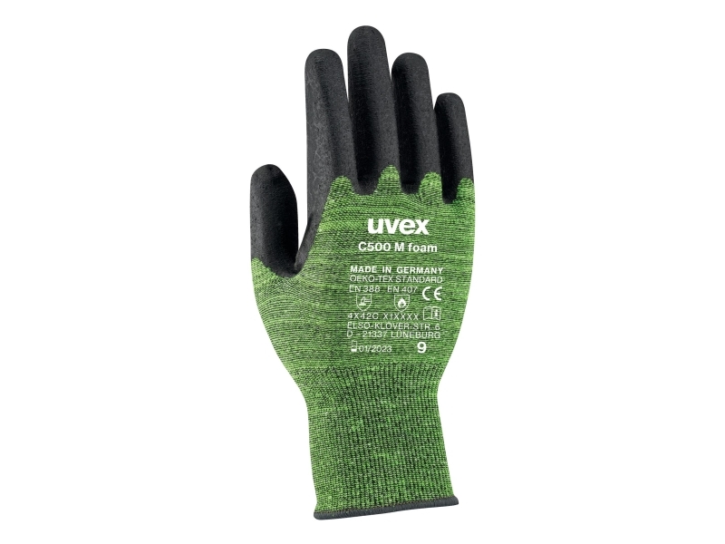 Uvex C500 M foam, Svart, Grön, Vuxen, Vuxen, Unisex, 1 styck, Polyeten, Viskos, Polyamid, Glasfiber | Kläder & Säkerhet - Handskar - Skyddshandskar | GameStuff