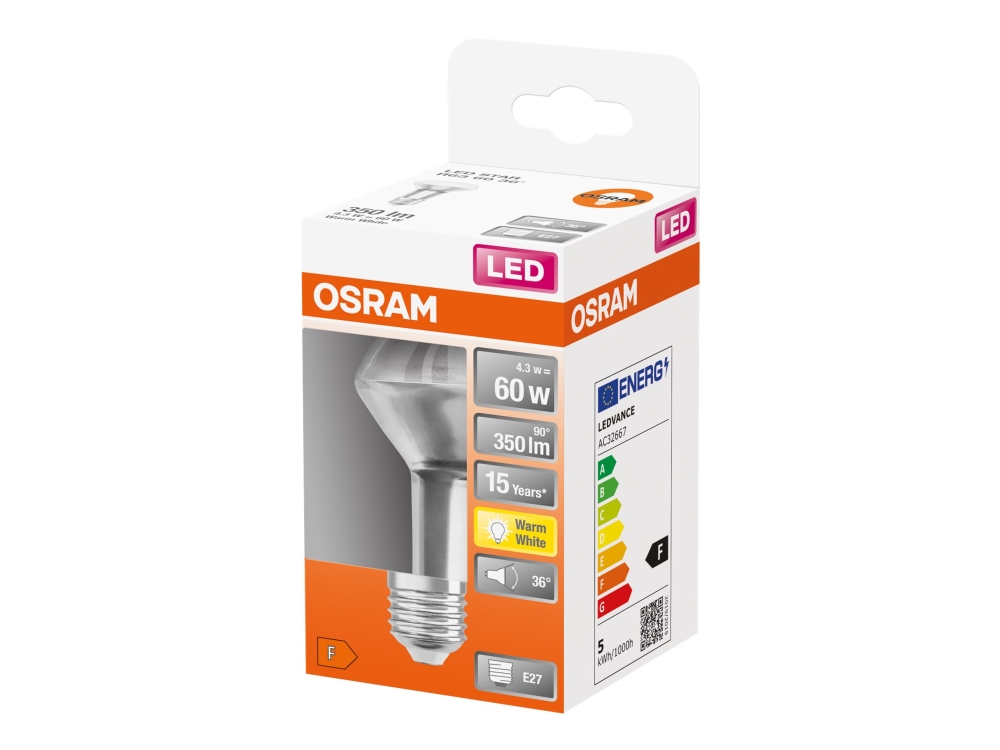 Osram Led Star - Led Spot Light Bulb - Form: R63 - E27 - 4,3 W (Entspricht 60 W) - Klasse F - Warmweißes Licht - 2700 K