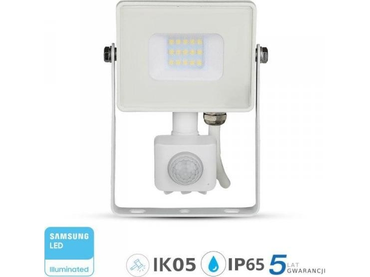 V-Tac Led Projektør Med Pir-Bevægelsessensor Vt-10-S-W Samsung-Chip 10W 4000K 800Lm Ip65 Hvid 434