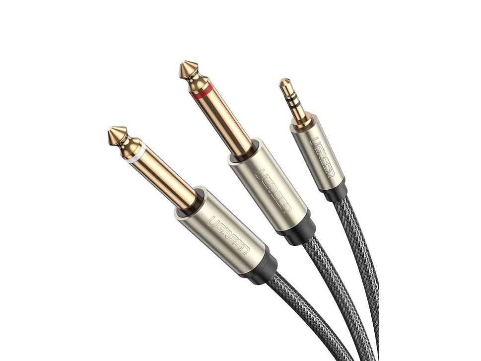 Ugreen 10615, 3.5mm, Hanstik, 2 x 6.35mm, Hanstik, 2 m, Guld, Grå