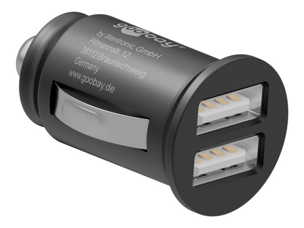 goobay Dual USB - Bilstrømsadapter - 24 Watt - 4.8 A - 2 output-stikforbindelser (USB) - sort