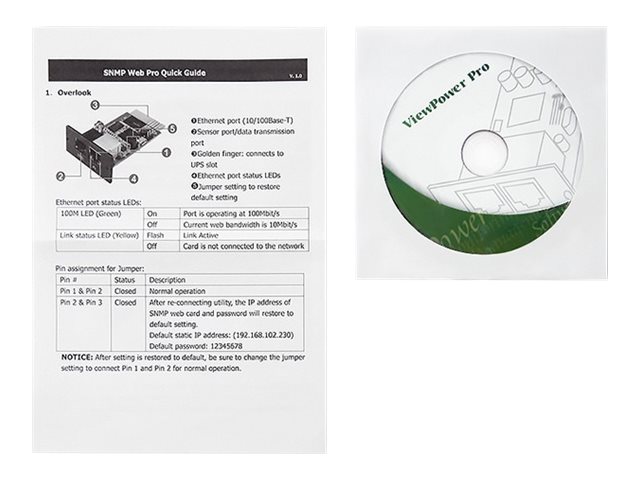 Qoltec Snmp-Modul Für Unterbrechungsfreie Stromversorgung - Adapter Für Fjernadministration - 10/100 Ethernet X 1 - Für P/N: 53042, 53043, 53044, 539