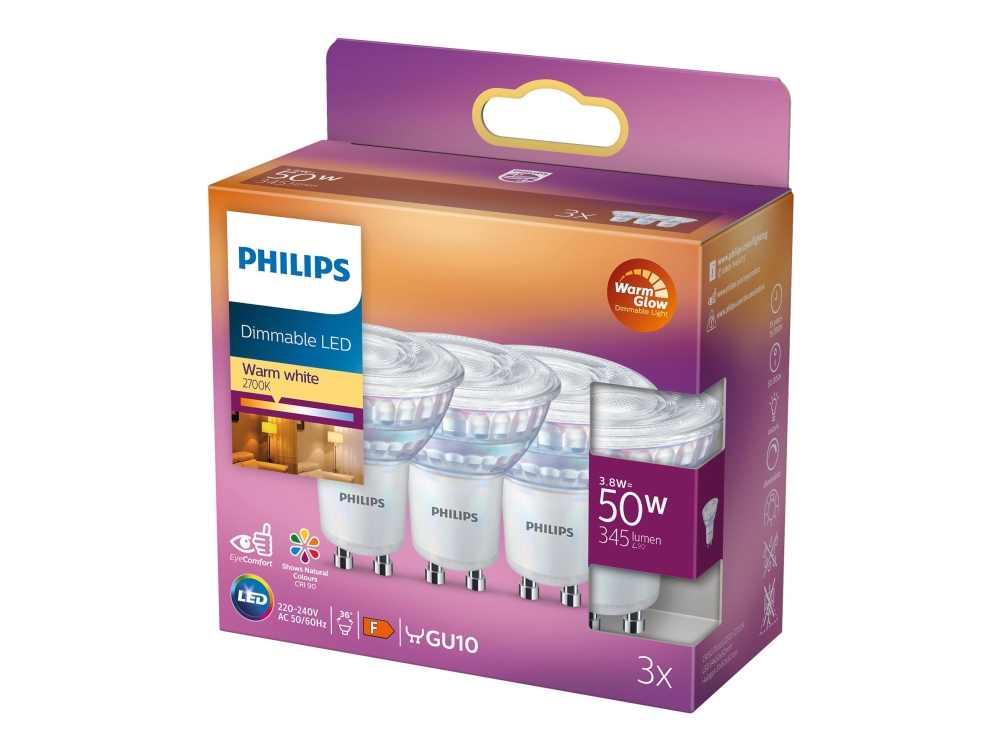 Philips 8718699776459, 3,8 W, 50 W, Gu10, 345 Lm, 15000 H, Multi