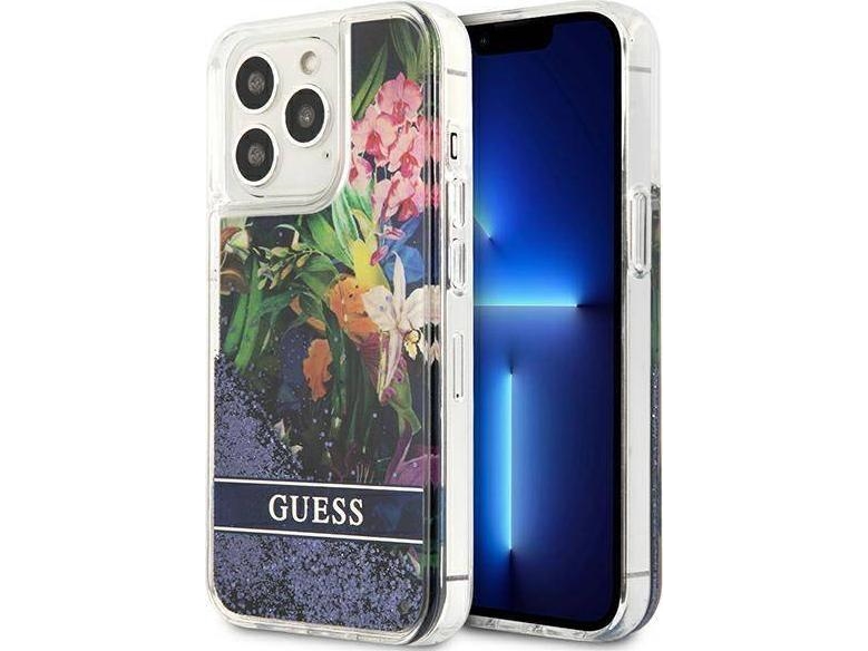 Guess Guhcp13llflsb Hårdt Cover Til Iphone 13 Pro / 13 6,1" Blå/Blå - Flower Liquid Glitter