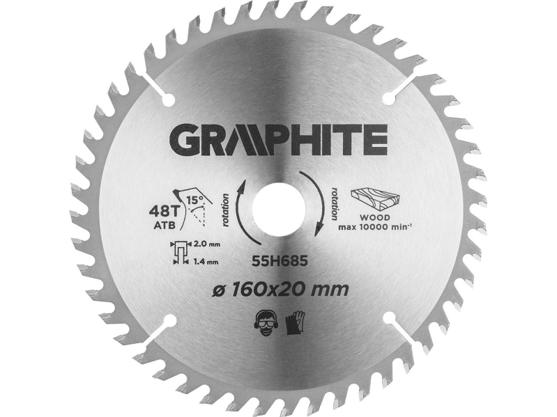 Graphite Kreissägeblatt, Trenn-/Einschubblatt, Widia, 160 X 1,4 X 2,0 X 20 Mm, 48 Zähne