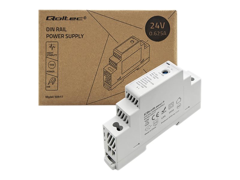Qoltec - Strømforsyning (Monterbar På Din Rail) - Ac 220-240 V - 15 Watt - Grå