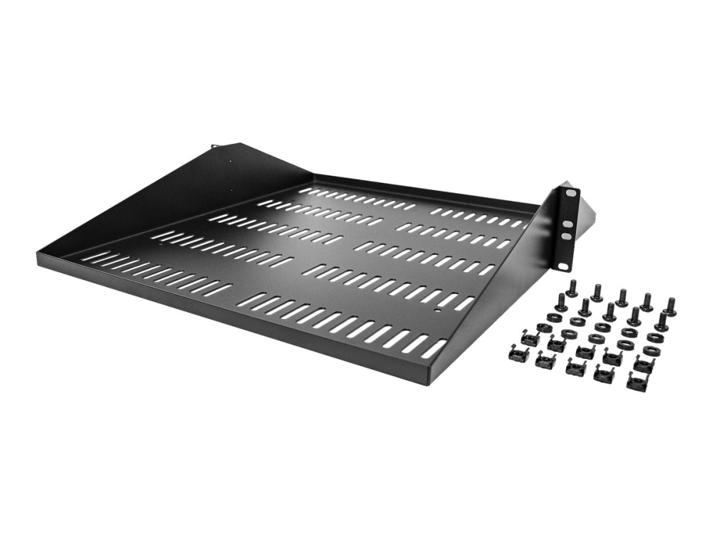 Startech 2U Vented Server Rack Shelf, Center Mount 20in Deep Fixed Cantilever Tray, Rackmount Shelf for 19 AV/Data/Network Equipment w/ Cage Nuts & Screws, 200lbs Weight Capacity - 2U Network Rack Shelf - Rackhylde - sort - 2U - 19