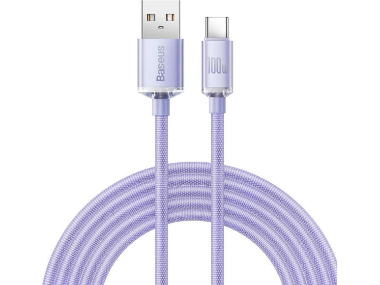 Baseus Crystal Shine-Serie Kabel Usb Til Hurtigopladning Og Dataoverførsel Usb Type A Til Usb Type C 100W 2M Lilla (Cajy000505)