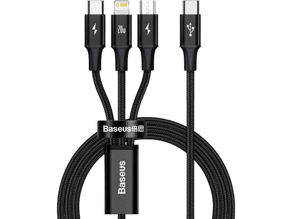 Baseus Rapid 3-in-1, 1,5 m, USB A, USB C/Micro USB A/Lightning, 0,48 Gbit/sek., Sort