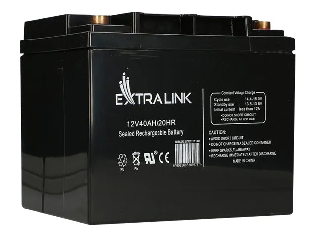 Extralink Akumulator Battery Accumulator 12V 40Ah - Batterie - 40.000 Mah, Plombierte Bleisäure (Vrla), 13,5 V, 1 Stück(E), Schwarz, 12 Ah, 40 Vah