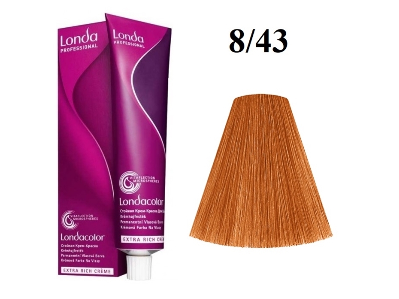 Londa Professional Permanent Color Extra Rich Creme Permanent Cream Hair Color 843 Light Blond Copper Gold