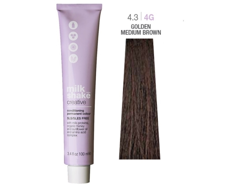 Milk Shake, Creative, Sls/Sles-Free, Permanent Hair Dye, 4.34G Golden Medium Brown, 100 Ml