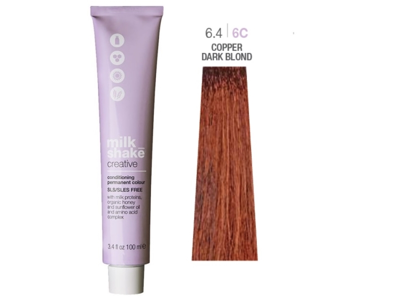 Milk Shake, Creative, Sls/Sles-Free, Permanent Hair Dye, 6.46C Copper Dark Blond, 100 Ml