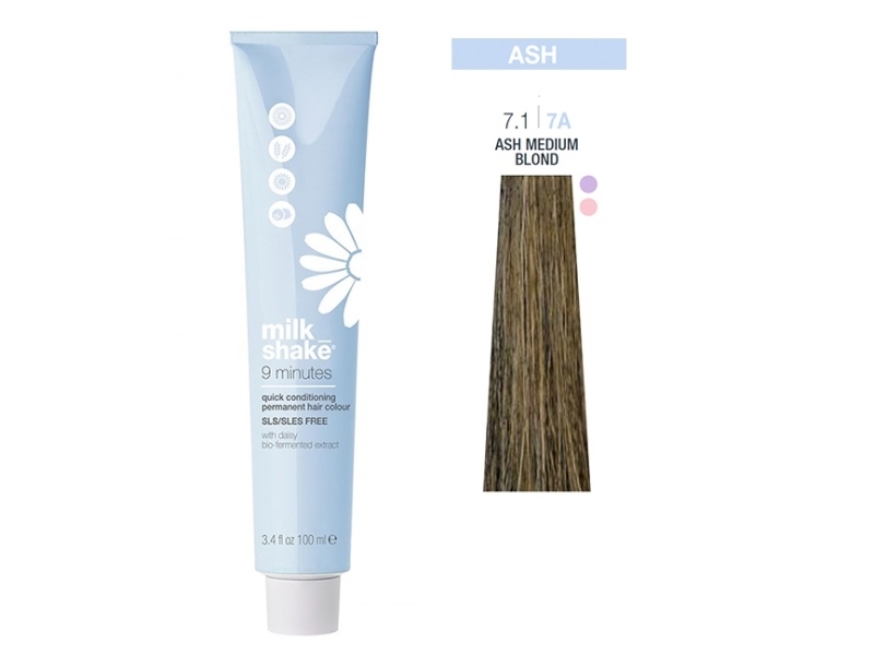 Vopsea permanenta rapida Milk Shake 9 Minutes 7.1, Blond Cenusiu, 100ml