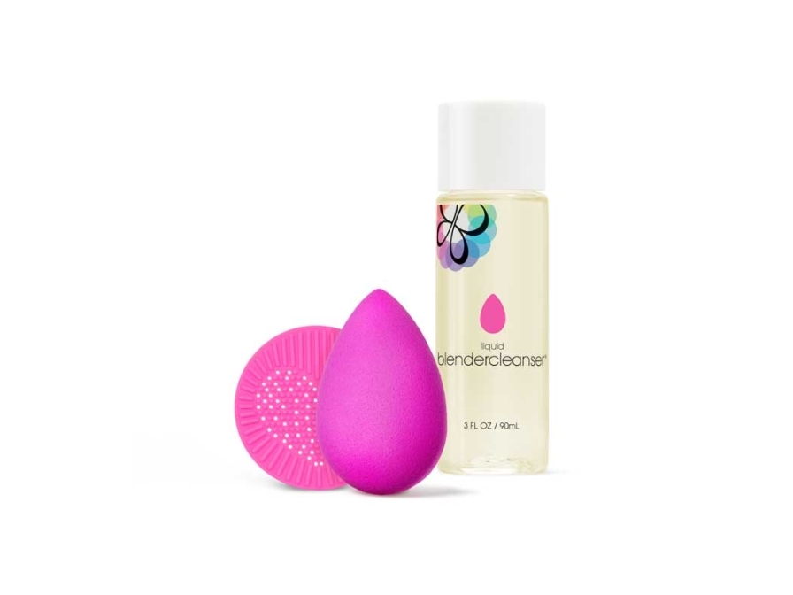 Beautyblender Pureness Set: Base Station, Makeupsvamp, Violet + Base Station, Børste & Renselotion 90 Ml + Renseservietter
