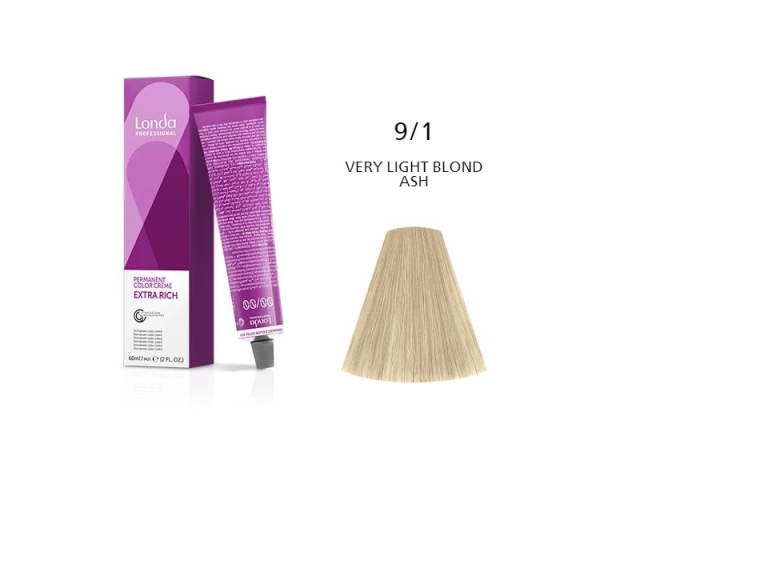Permanent Creme Hair Color 9/1 Light Ash Blonde 60Ml