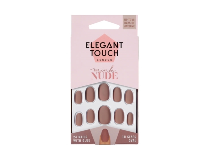 Polished Colour 24 Nails With Glue Oval Mink Nude