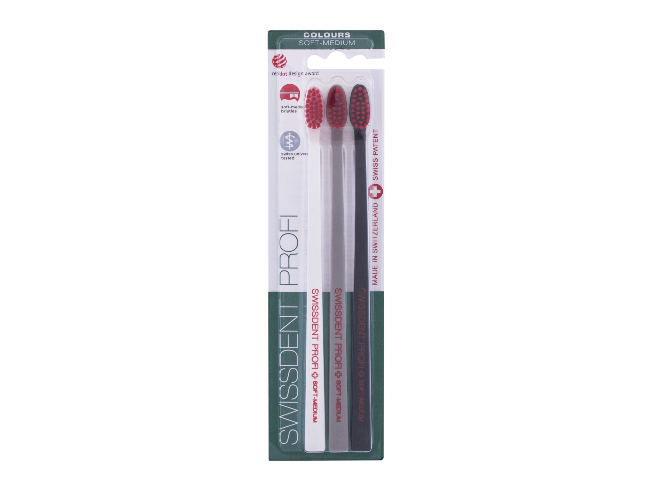 Swissdent Colours Soft-Medium Toothbrushes (White, Gray, Black) 3 Pcs