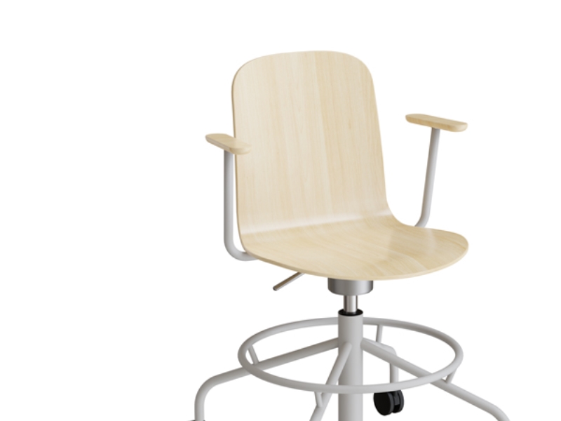 Tuoli ADD 5903, Jalkatuki ja pyörät, Koivulaminaatti, Valkoinen runko