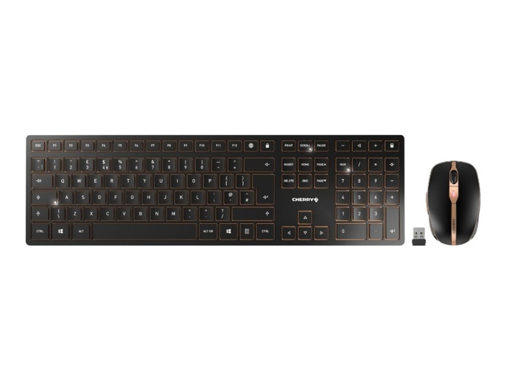 CHERRY DW 9100 SLIM - Sats med tangentbord och mus - trådlös - 2.4 GHz, Bluetooth 4.2 - QWERTY - USA med eurosymbol - tangentbrytare: CHERRY SX - svart/brons | Datortillbehör - Möss & Tangentbord - Tangentbord | GameStuff