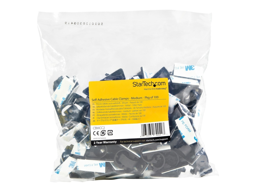 StarTech.com 100 självhäftande kabelhanteringsclips Svart - Nätverk/Ethernet/kontorsbord/datorsladdorganiserare - Självfästande kabel-/ledningshållare - Självhäftande nylonklämma brandklassad enligt UL/94V-2 - Kabelklämmor - svart - TAA-kompatibel (paket om 100) | EL Artiklar - Vägar & tillägg - Övriga | GameStuff