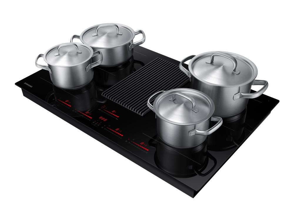 Samsung NZ84T9747VK - Induktiokeittotaso - 4 levyä - Niche - leveys: 80,7 cm - syvyys: 49,2 cm - luokka A+ - musta, jossa on alaslasku poistoilmalla