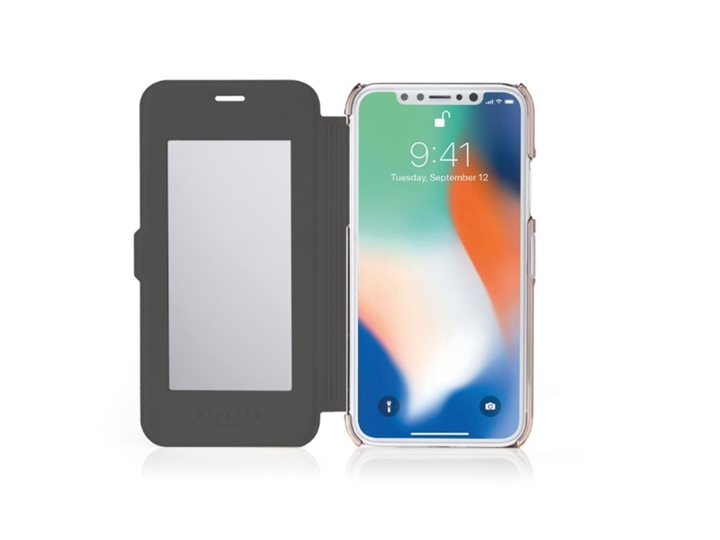 Pipetto Slim Wallet Mirror Case Til Iphone Xr – Sort/Rosaguld