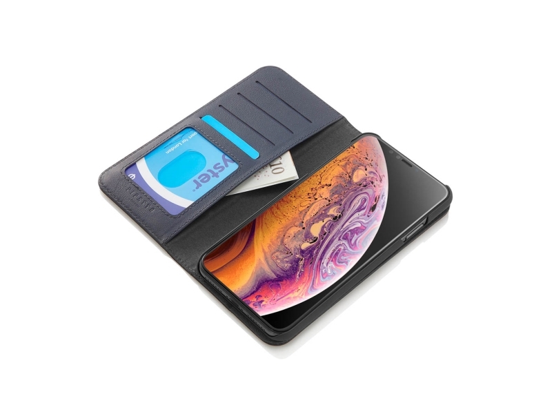 Pipetto Iphone Xs Max Magnetic Folio Leather Case With Wireless Charging - Navy Blue