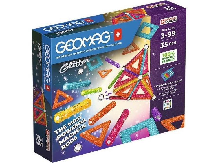 Geomag Glitter Panels Recycled, Neodym-Magnet-Spielzeug, 3 Jahr(E), Kunststoff, Edelstahl, Mehrfarbig
