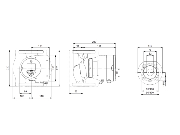 Grundfos MAGNA3 pumpe 32-80 F. 220 mm 1x230V PN6/10