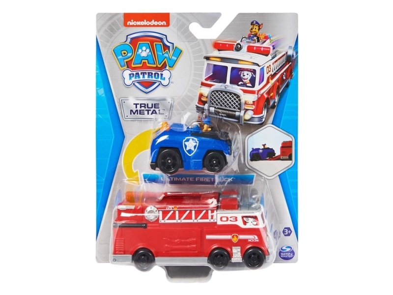 Paw Patrol True Metal Team Fahrzeuge 2Er Set Mit Feuerwehrwagen Und Chase Im Polizeiauto, Maßstab 1:55, Spielzeug Für Kinder Ab 3 Jahren, 3 Jahr(E),