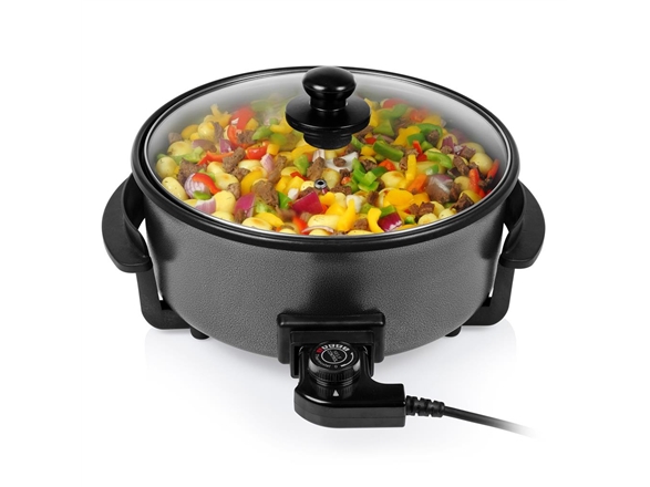 Tristar Pz-9135 Multifunktionale Grillpfanne Xl, Rund, Schwarz, Stahl, Glas, 5 L, 220 °C